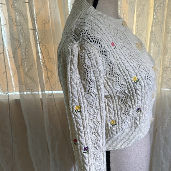 Zara Cream Chunky Knit Cropped Cardigan, S - Picture 5 of 9